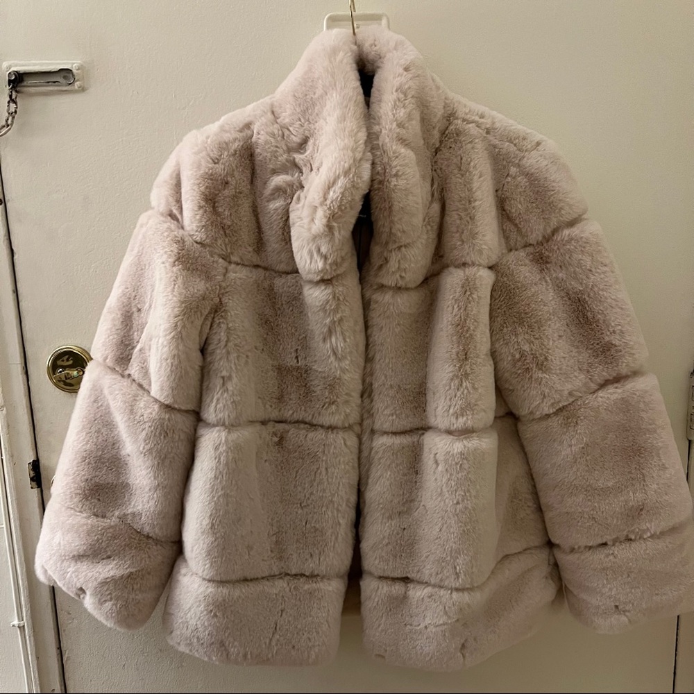 Apparis baby pink faux fur coat